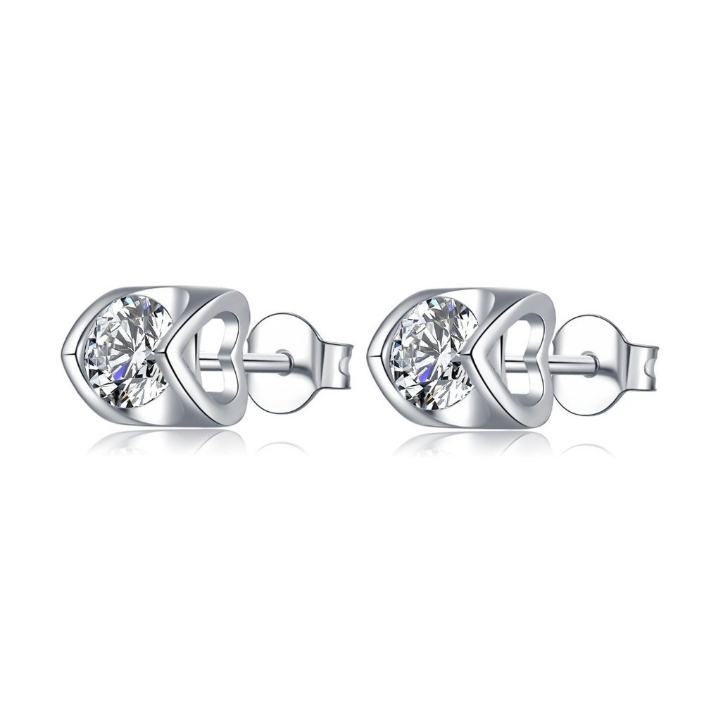 Sterling Silver Heart Earrings with Brilliant Moissanite Diamonds.